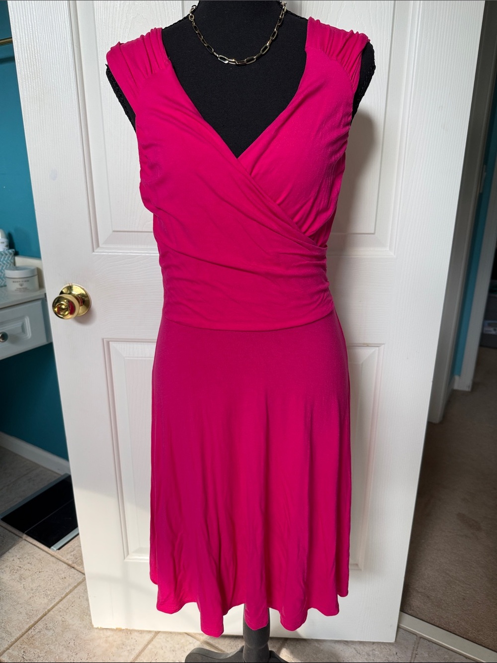VENUS Fuchsia Draped Front Faux Wrap Sleeveless Midi Dress